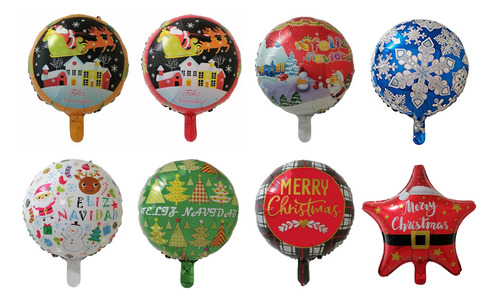 Pack 50 Globos Metálicos Con Varillas Feliz Navidad 45cm