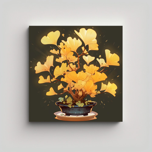 40x40cm Cuadro Ginkgo Biloba Bonsái - Colores Neonoir