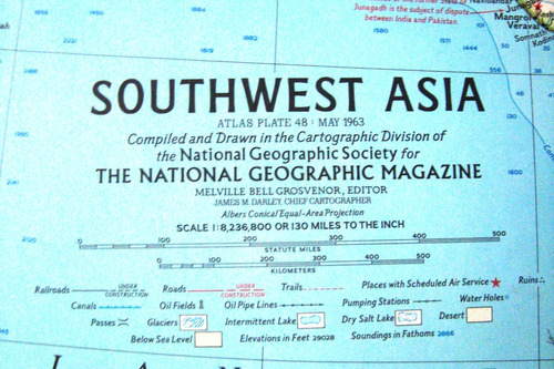 Mapa National Geo Southwest Asia 1963 India Pakistan Afganis
