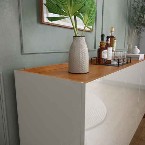 Aparador Buffet Decorativo Mallorca Moderno 4 Portas Off White Com Nature - Minha Loja De Móveis