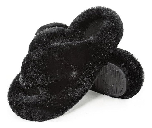 Sandalia Pantufla Peluche Elástico Dama Moda Casual Fluffy