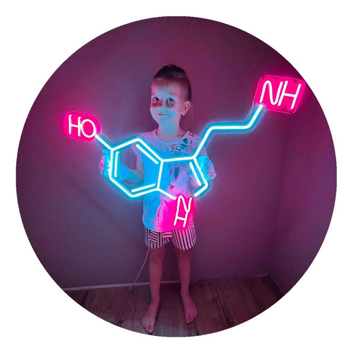 Letrero Neon Molécula Serotonina Con Control Acrilico Grueso