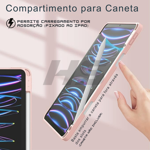 Capa De Tablet iPad Pro 11 A1980 Design Fino Pencil Holder Cor Rosa