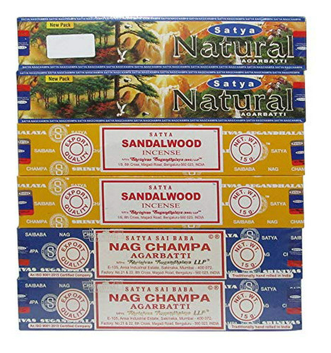 Pack De Varillas De Incienso Satya Natural, Sándalo Y Nag Ch