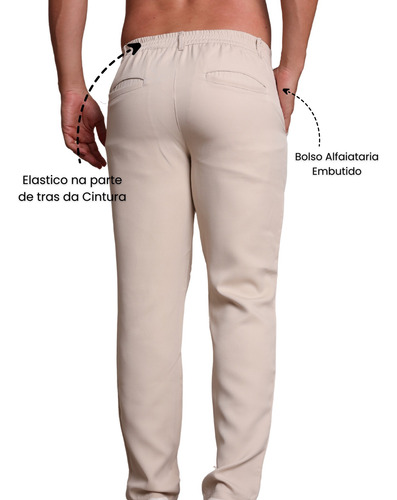 Calça Masculina Algodão Alfaiataria Com Bolso Social Slim