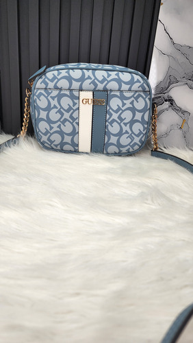 Crossbody Guess Jg970870 Nueva 100 % Original Con Etiqueta Azul Acero Estampado Oro Azul Acero
