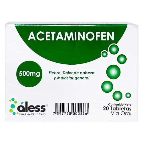 Acetaminofen (aless) 500mg X 20 Tabletas