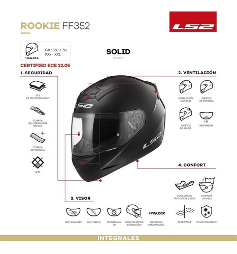 Imagen 7 de 10 de Casco Ls2 Ff 352 Rookie Mono Ff352 Punto Oficial Devotobikes