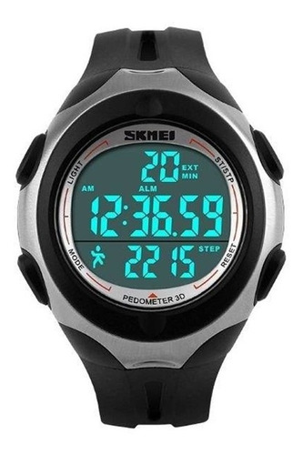 Relógio Pedômetro Masculino Skmei Digital 1107 Preto Prata