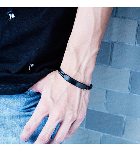 Imagen 4 de 6 de Pulsera De Acero Con Piel Sintética - 1363
