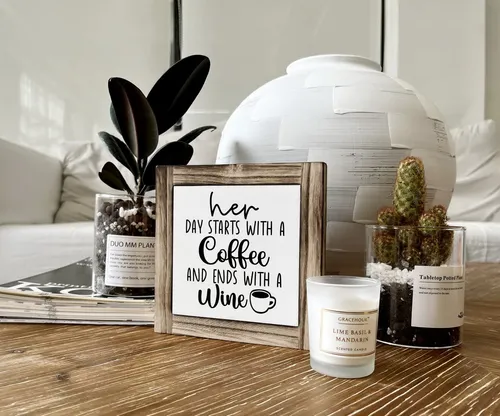 Placa De Madera De Cafe Y Vino, Con Texto En Ingles «her Day