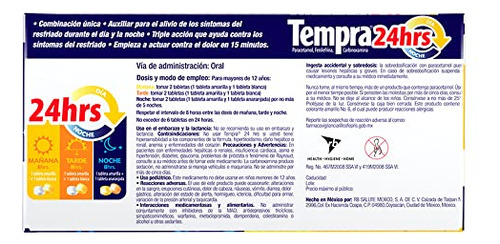 Tempra 24hrs, Para Gripa Y Resfriado, Caja Con 24 Tabletas
