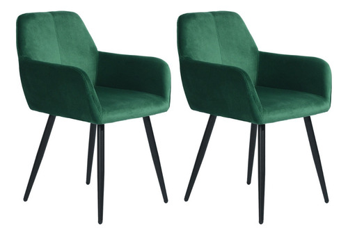 Set 2 Sillones Eames Tapizados Vintage Silla Sala Brazos Color de la estructura de la silla Negro Color del asiento Verde