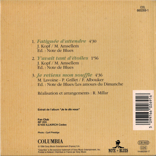 Cd Fatiguée D'attendre (patricia Kaas) Estándar