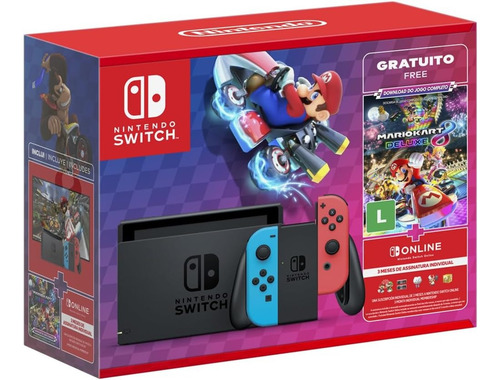 Nintendo Switch 32GB Mario Kart 8 Deluxe cor vermelho-néon, azul-néon e preto