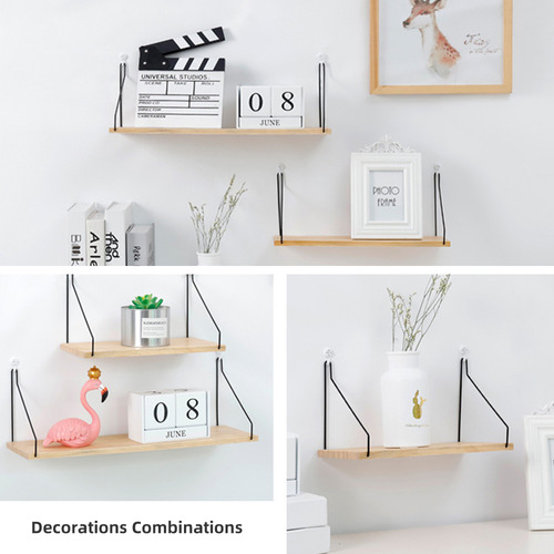 Estante De Pared Rústico Con Soportes De Metal Para La Decor