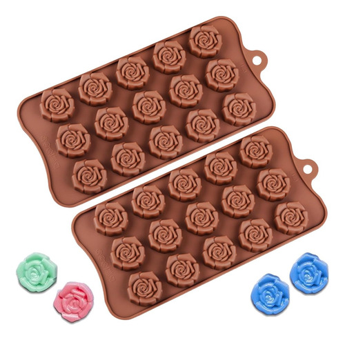 Molde Silicona Rosa Chocolate 2pcs Para Dulces Y Gelatina Marrón Molde De Rosa