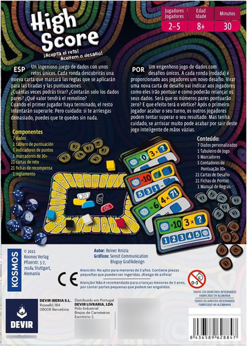Juego De Mesa De Dados High Score Devir Español