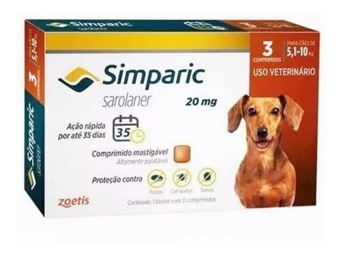 Promoção Simparic 20mg 5 A 10kg C/3 Comprimidos