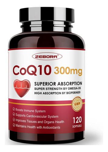 Zebora Coq10-300mg-softgels Con Pqq, Bioperine Y Omega-3, 12