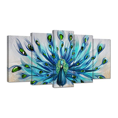 5 Piezas De Arte De Pared Lienzo Teal Azul Verde, Pavo ...