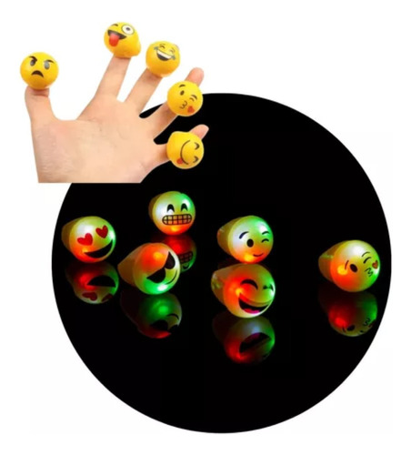 Pack 36 Anillos Led Emojis Luminosos Silicona Cotillon Emoji