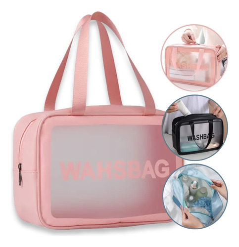 Bolsa Necessaire Maquiagem Grande Washbag Cor Rosa Desenho do tecido Liso