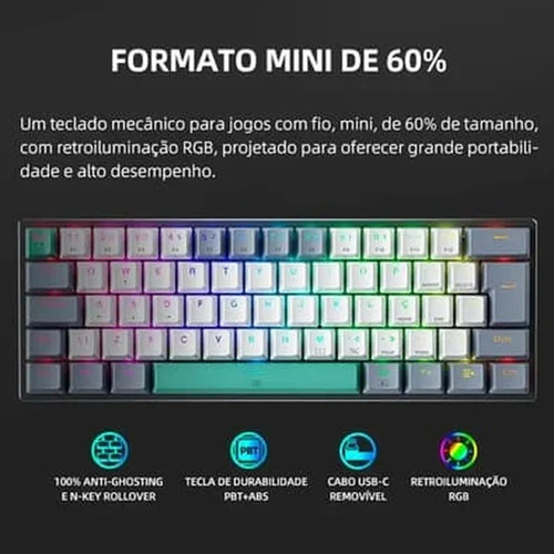 Teclado Machenike K500 B61 Mecanic 60% Abnt2 Rgb Switch Blue