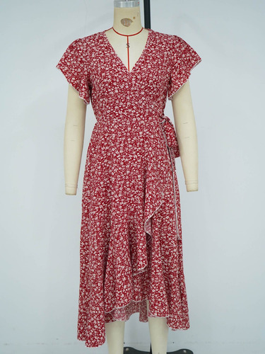 Vestido Midi Bohemio Floral Para Mujer Con Cuello En V Y Cin