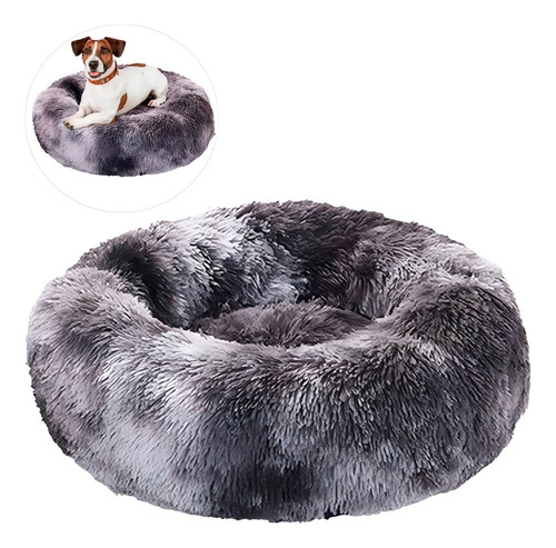 Cama Tipo Dona Antiestres Para Perros Raza Xgrande / Gigante Color Gris - Blanco