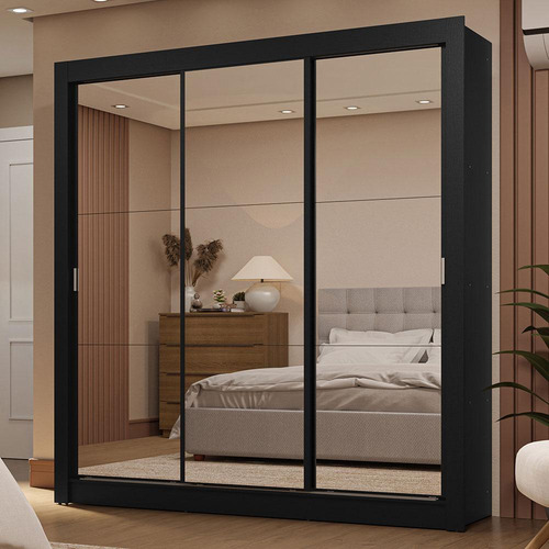 Ropero Closet Madesa 3 Puertas 3 Espejos Nn 01 Color Negro