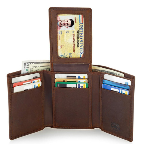 Cartera De Cuero Triple Con Modo Sigiloso Para Hombre Con Y . Liso