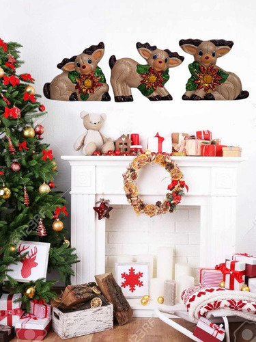 Familia De Renos Navideños 3 Pz, Figura Decoracion Navidad