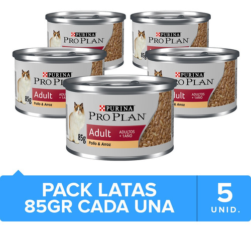 Alimento Pro Plan Lata Para Gatos Adultos 85gr X 5 Unidades