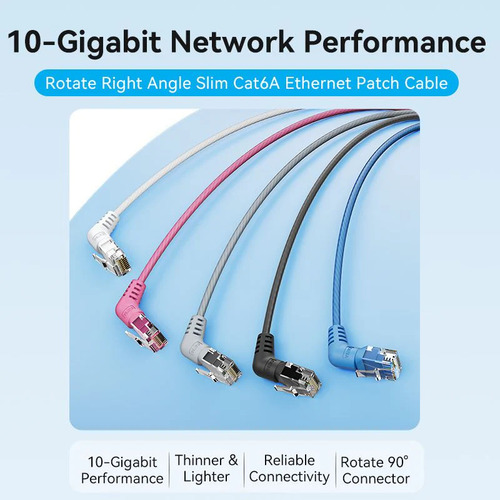 Cable de red 360° Vention - Cat6a Certificado - 1 metro Gris - Angulo 90° Conector con rotacion 360° - Premium UTP Patch Cord 10gbps - 500 Mhz - Rj45 - internet / modem router / servidor - IBOHF