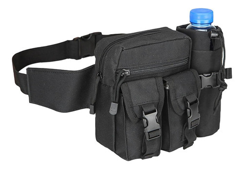 Riñonera, bolsa con soporte para botellas de agua para color: negro, diseño de tela como se describe