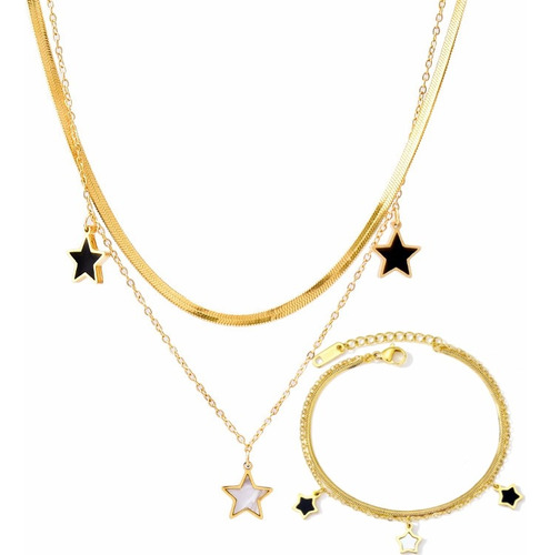 Collar Estrella Pulsera Joyería Fina Set Collar De Oro 14k