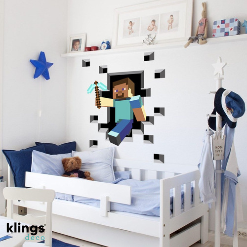 Vinilo Decorativo Rompe Pared 3d Minecraft Steve Big