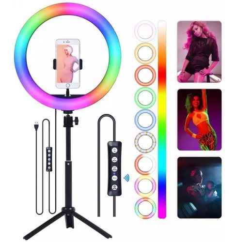 Aro Luz Led 26 Cm Multicolor 16 Colores + Tripode 2 Metros