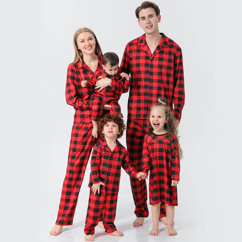 D Traje De Pijama Familiar A Cuadros Navideños For Papá,