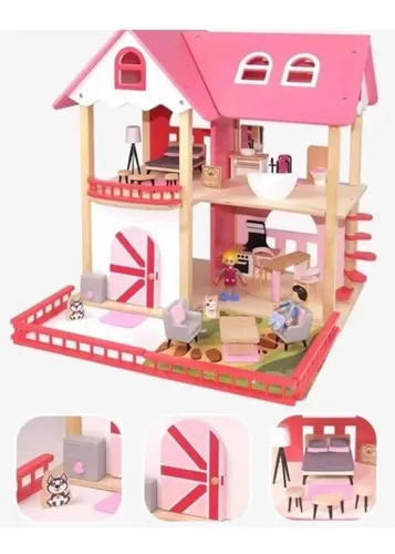 Casa Grande Realista De Muñecas Juguete Didáctico De Madera