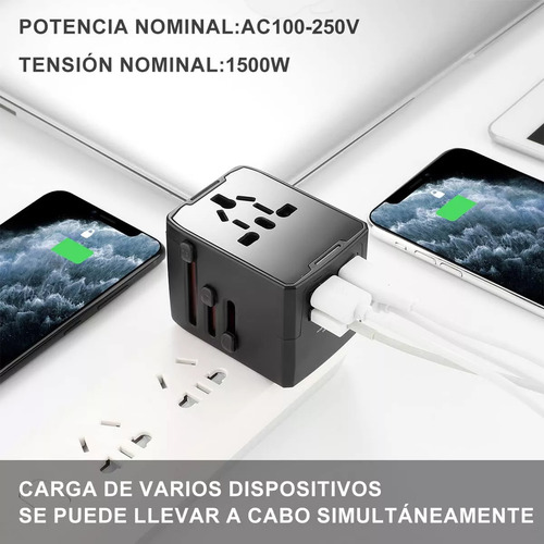 Adaptador De Viaje Universal Global Con Enchufe Tipo-c Y Usb