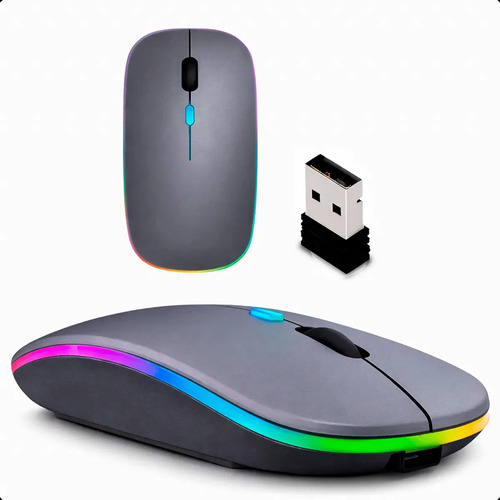 Mouse Sem Fio Recarregável Wireless Optico Led Rgb Ergonômico Sem Fio Para Pc Desktop Notebook Tablet Smartphone Homeroarte Cinza