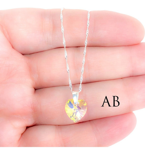 Collar Cadena De Plata 925 Con Dije Cristal Corazón 10 Mm