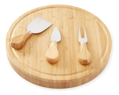 Tabla De Quesos De Madera De Bambú Con 3 Cuchillos Tablas