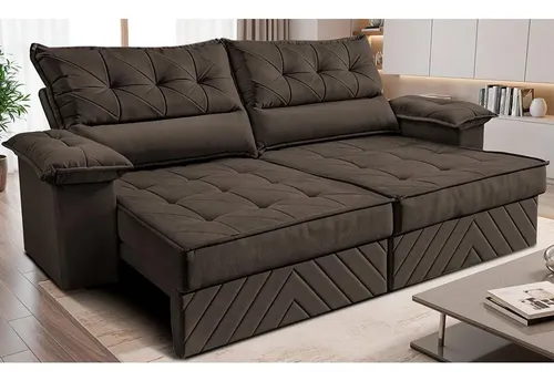 Sofá Retrátil 2,40m Molas E Espuma D33 Thunder. Cama Inbox Café Liso