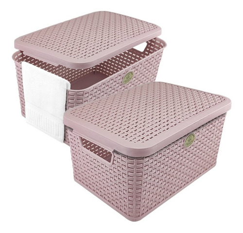 2 Piezas Canasta Rattan Con Tapa Multiusos