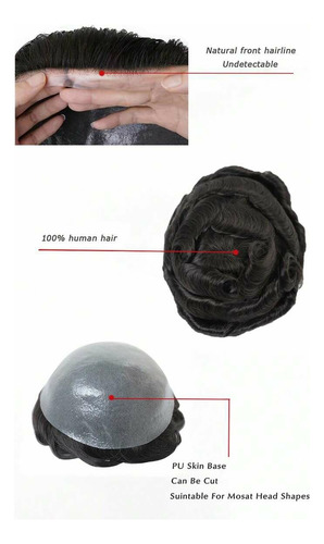 Prótesis Capilar Indetectable Cabello 100% Humano 1b#-color Natural 8*10
