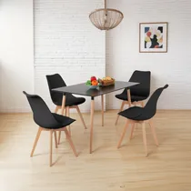 Comprar Juego De Comedor Eames Mesa 120x80 + 4 Sillas Acolchonadas Color Negro Diseño De La Tela De Las Sillas Liso