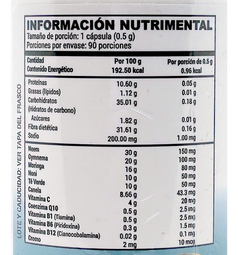 Neem Moringa Noni Gimnema Té Verde 90 Cáps Osg Pure Health